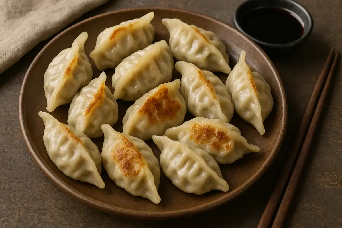 Ilustrasi kuotie sebagai camilan tradisional Indonesia dengan tekstur renyah dan isian sayur atau daging yang khas.