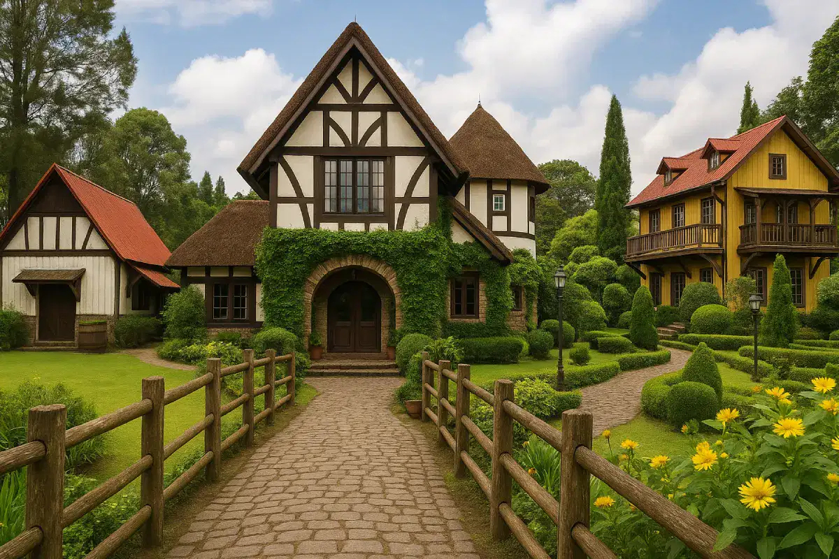 wisata edukasi anak di Farm House Lembang, dengan suasana pedesaan Eropa yang menggabungkan pembelajaran tentang pertanian, kehidupan alam, dan budaya peternakan dalam lingkungan yang menyenangkan.