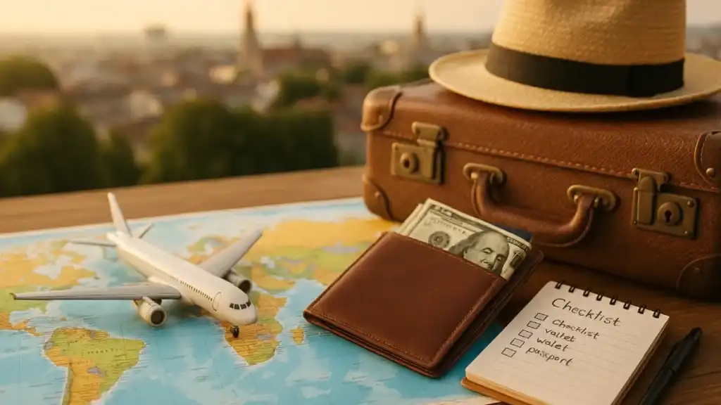 konsep tips traveling hemat yang fokus pada persiapan matang dan pengelolaan anggaran bijak.