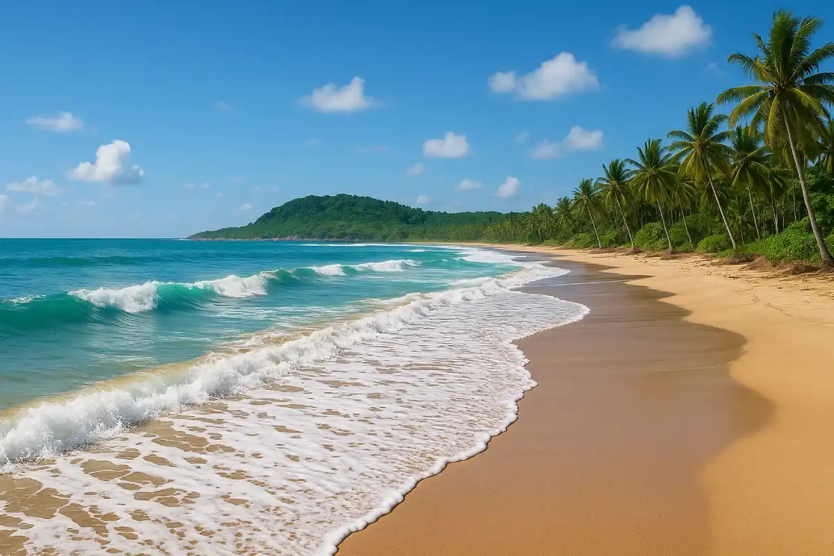 Tempat wisata di Garut seperti Pantai Sayang Heulang menawarkan pemandangan indah dengan pasir putih, ombak biru jernih, dan pohon kelapa yang menjulang tinggi.