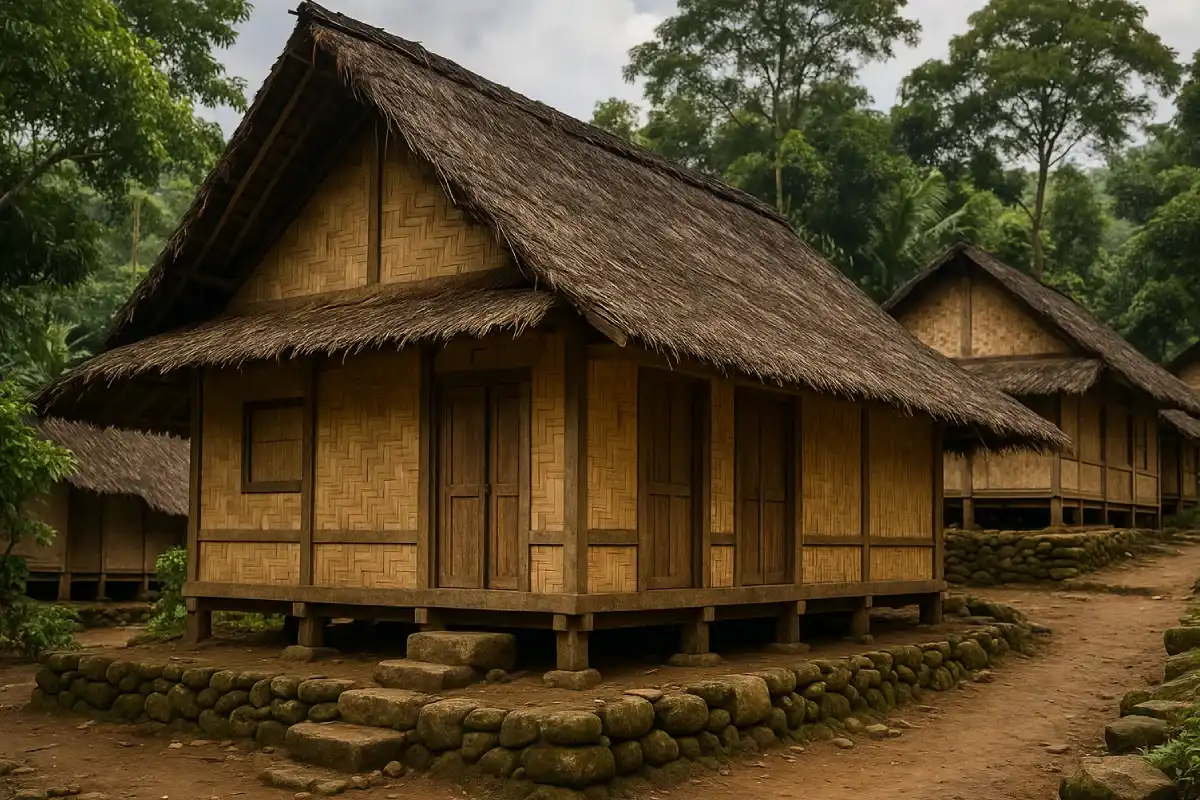 Rumah Adat Baduy , yang mencerminkan kearifan lokal dan filosofi hidup suku asli Indonesia.