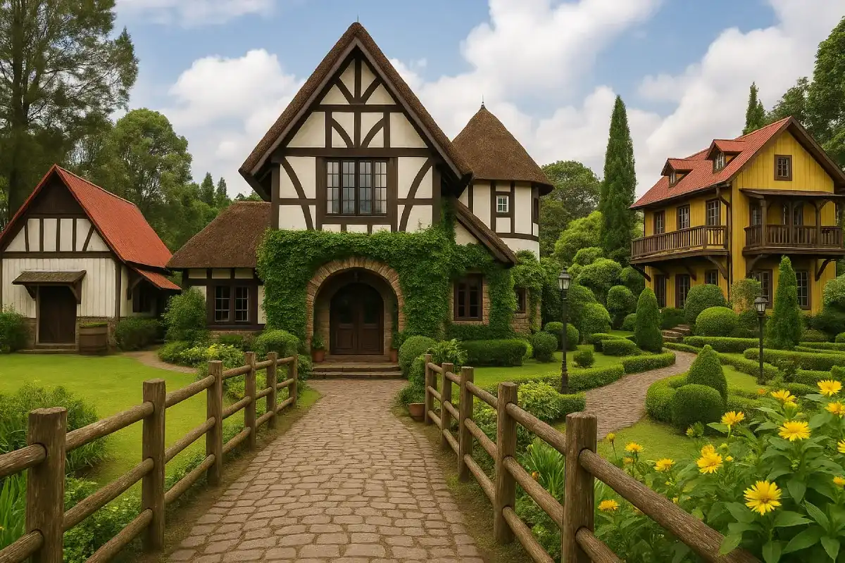 wisata edukasi anak di Farm House Lembang, dengan suasana pedesaan Eropa yang menggabungkan pembelajaran tentang pertanian, kehidupan alam, dan budaya peternakan dalam lingkungan yang menyenangkan.