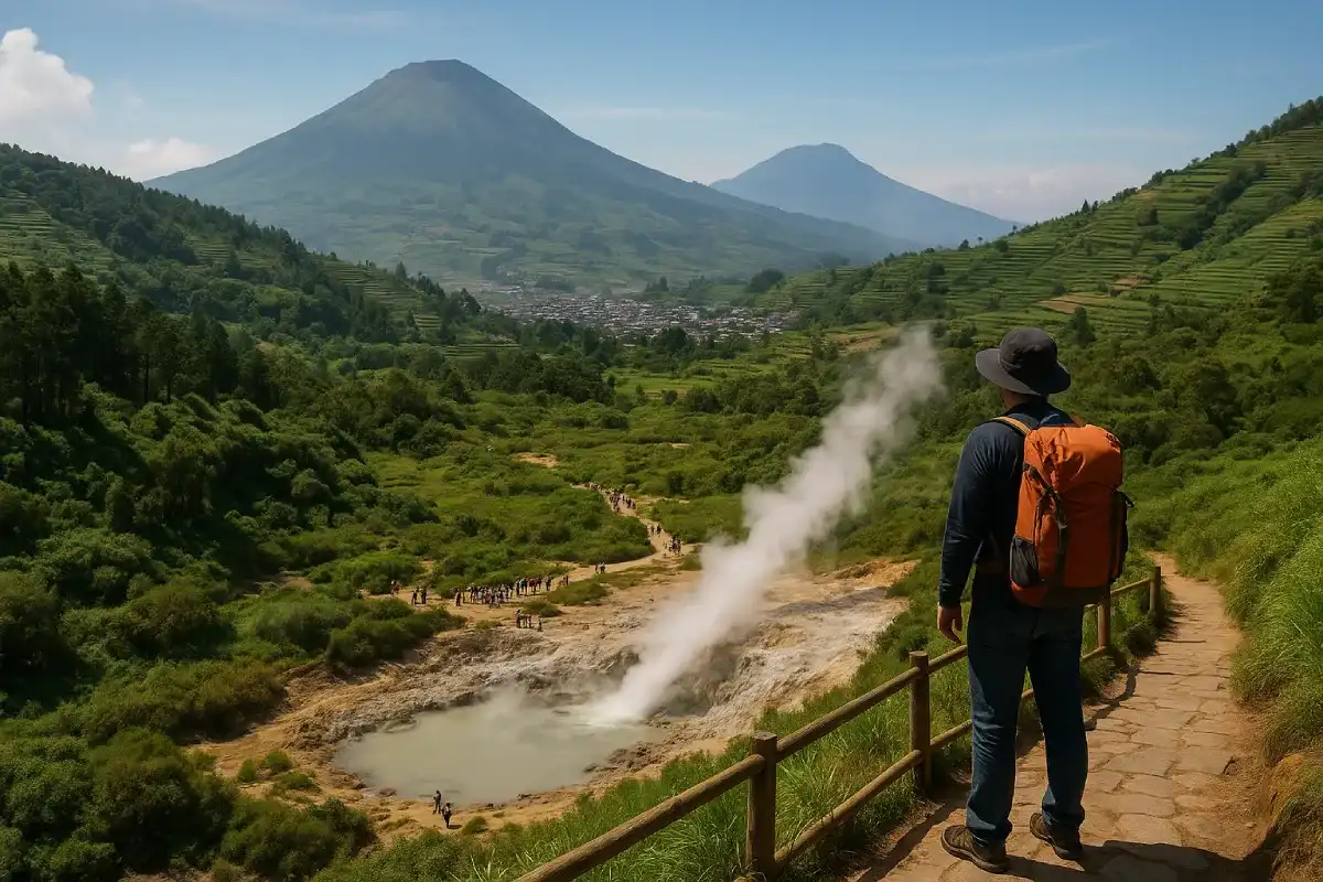 Wisata Dieng Wonosobo menawarkan pemandangan alam yang memukau dari dataran tinggi, kawah vulkanik, candi kuno, dan udara sejuk yang cocok untuk liburan keluarga atau petualangan alam