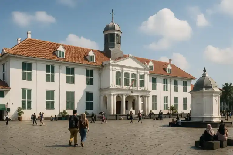 Bangunan bersejarah di Jakarta dengan arsitektur kolonial, menjadi destinasi utama dalam wisata sejarah Jakarta.