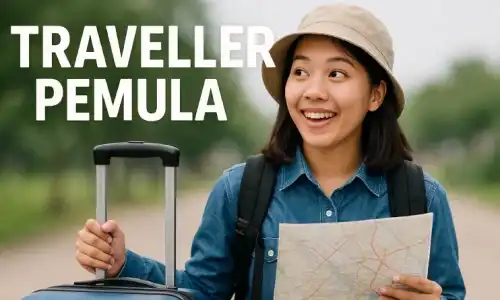 Foto ini menggambarkan jiwa traveler pemula yang penuh antusiasme. 