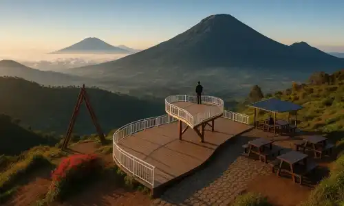 Bukit Angkruk Dieng adalah destinasi populer yang menawarkan pemandangan alam yang memukau, termasuk gunung-gunung tinggi dan hamparan hijau yang membuatnya menjadi tempat favorit bagi pecinta alam.